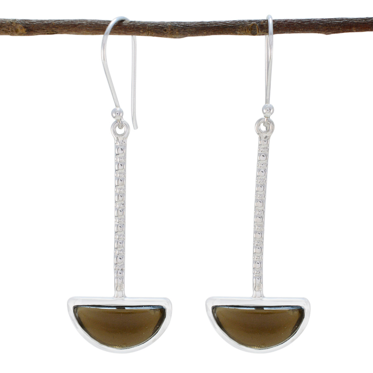 Chen Brown Classic Solitaire Dangle Earring Smoky Quartz Brown Dangle