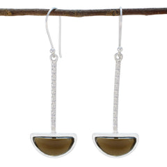 Chen Brown Classic Solitaire Dangle Earring Smoky Quartz Brown Dangle