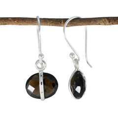 Luna Brown Dainty Solitaire Dangle Earring Smoky Quartz Brown Dangle