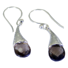 Tereza Brown Tiny Solitaire Dangle Earring Smoky Quartz Brown Dangle