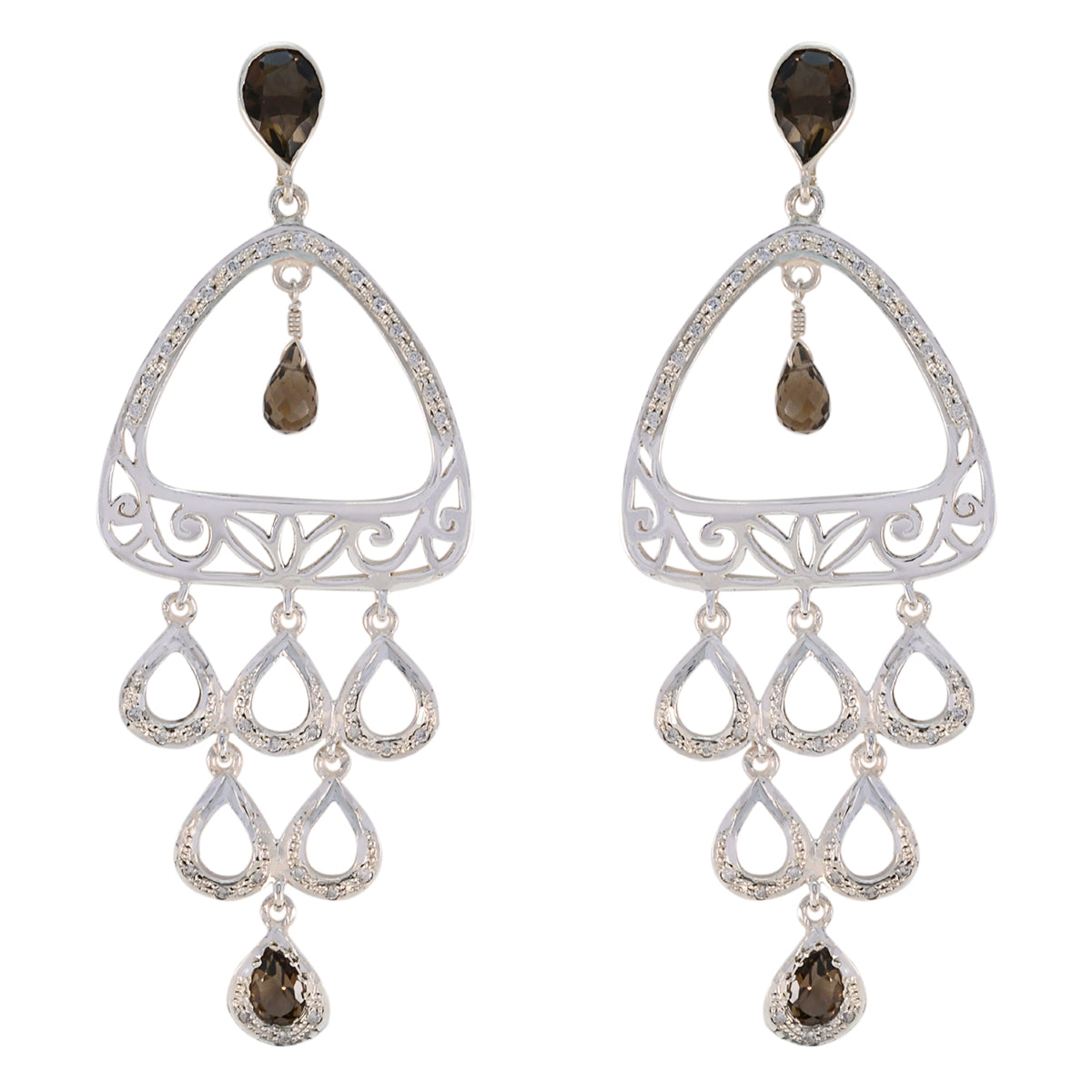 Maria Brown Chunky multiple Dangle Earring Smoky Quartz Brown Dangle