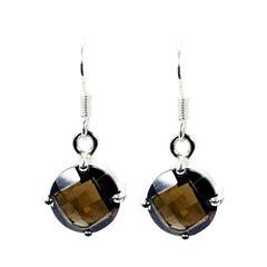 Ha eun Brown Dainty Solitaire Dangle Earring Smoky Quartz Brown Dangle