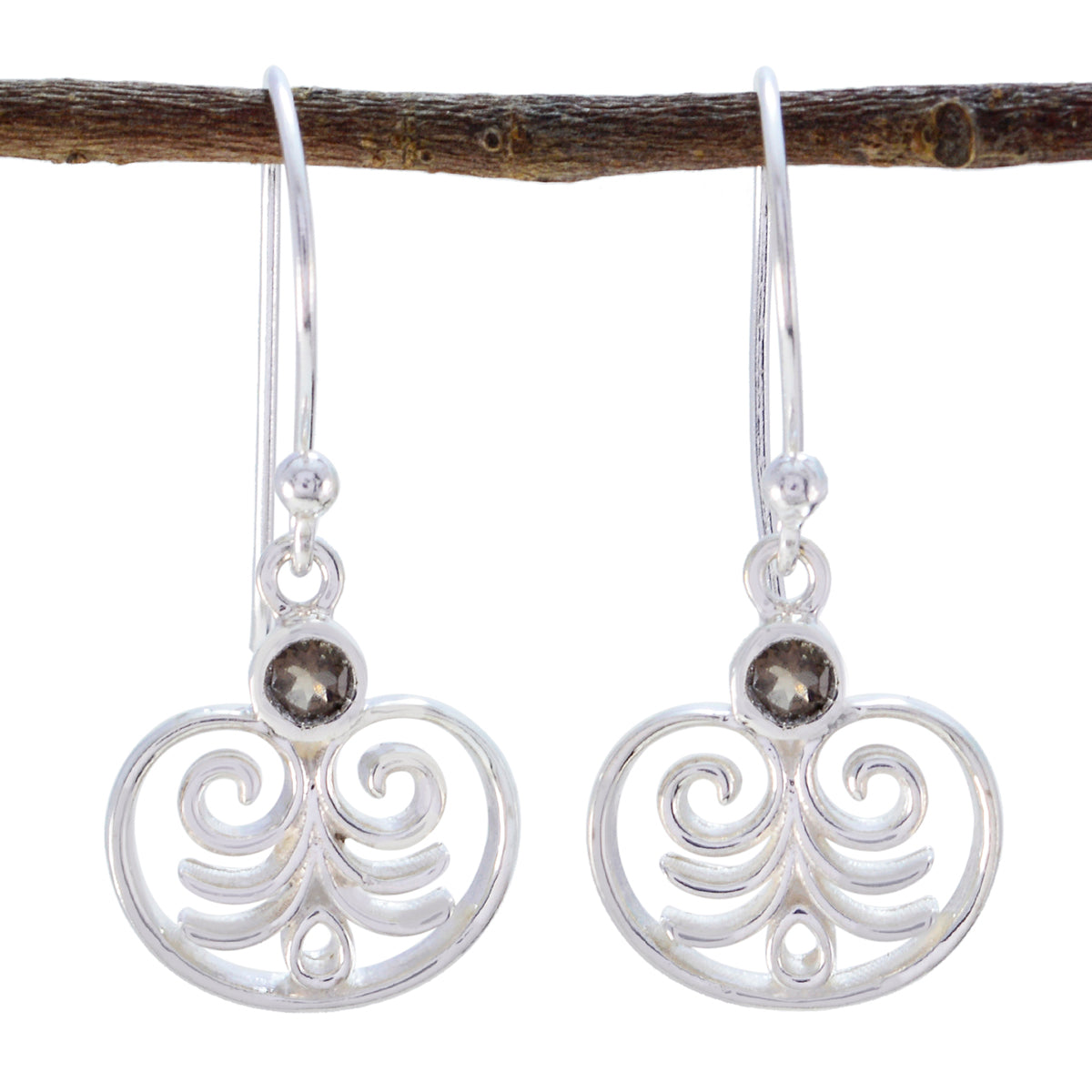 Alejandra Brown Delicate Solitaire Dangle Earring Smoky Quartz Brown Dangle