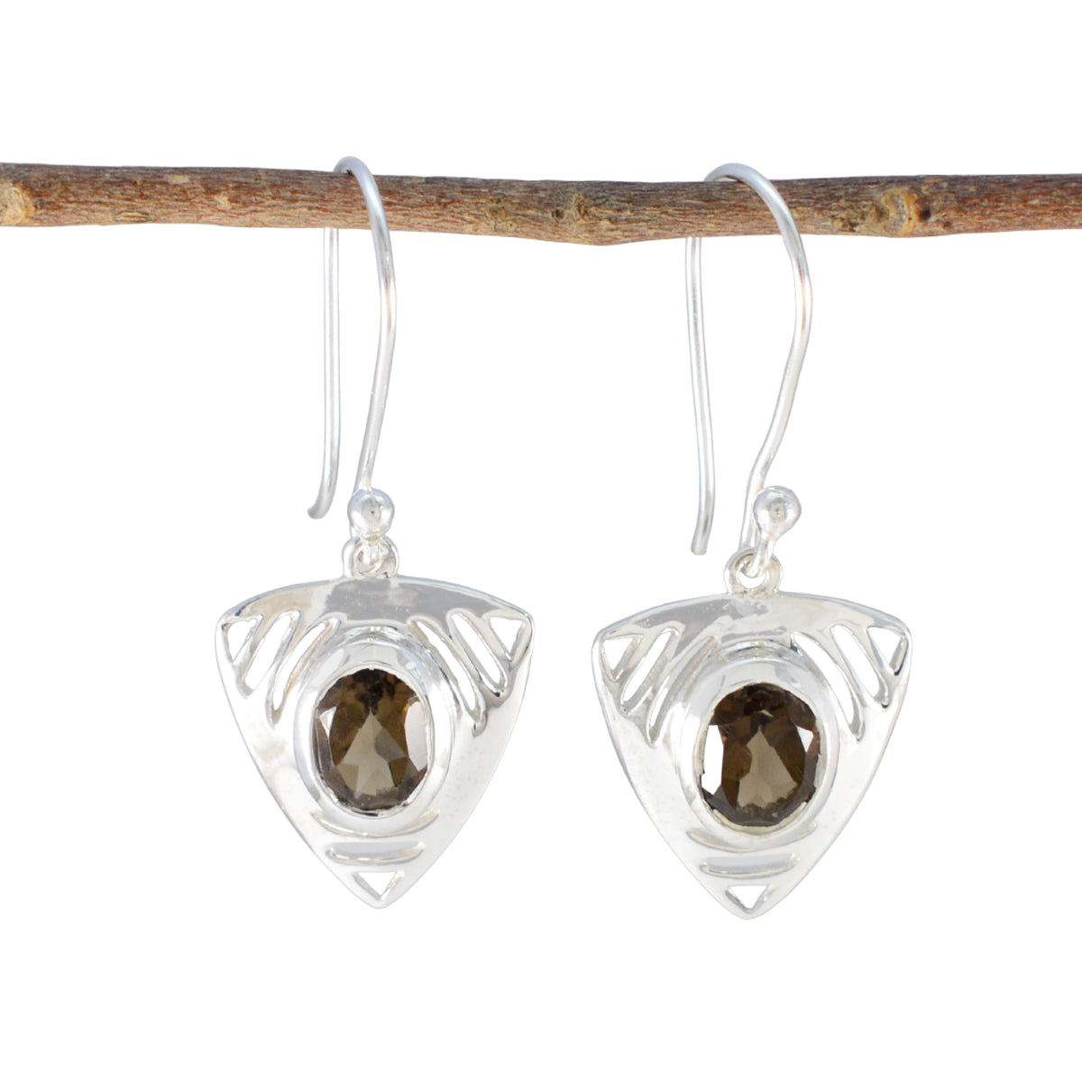 Ana Brown Tiny Solitaire Dangle Earring Smoky Quartz Brown Dangle