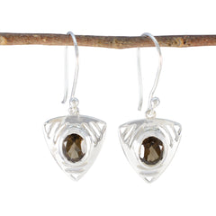 Ana Brown Tiny Solitaire Dangle Earring Smoky Quartz Brown Dangle