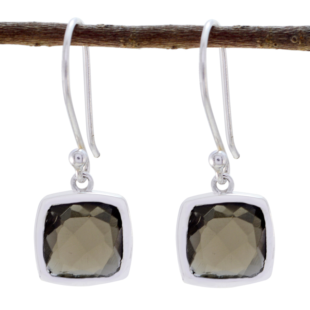 Bruna Brown Dainty Solitaire Dangle Earring Smoky Quartz Brown Dangle
