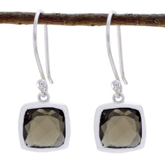 Bruna Brown Dainty Solitaire Dangle Earring Smoky Quartz Brown Dangle