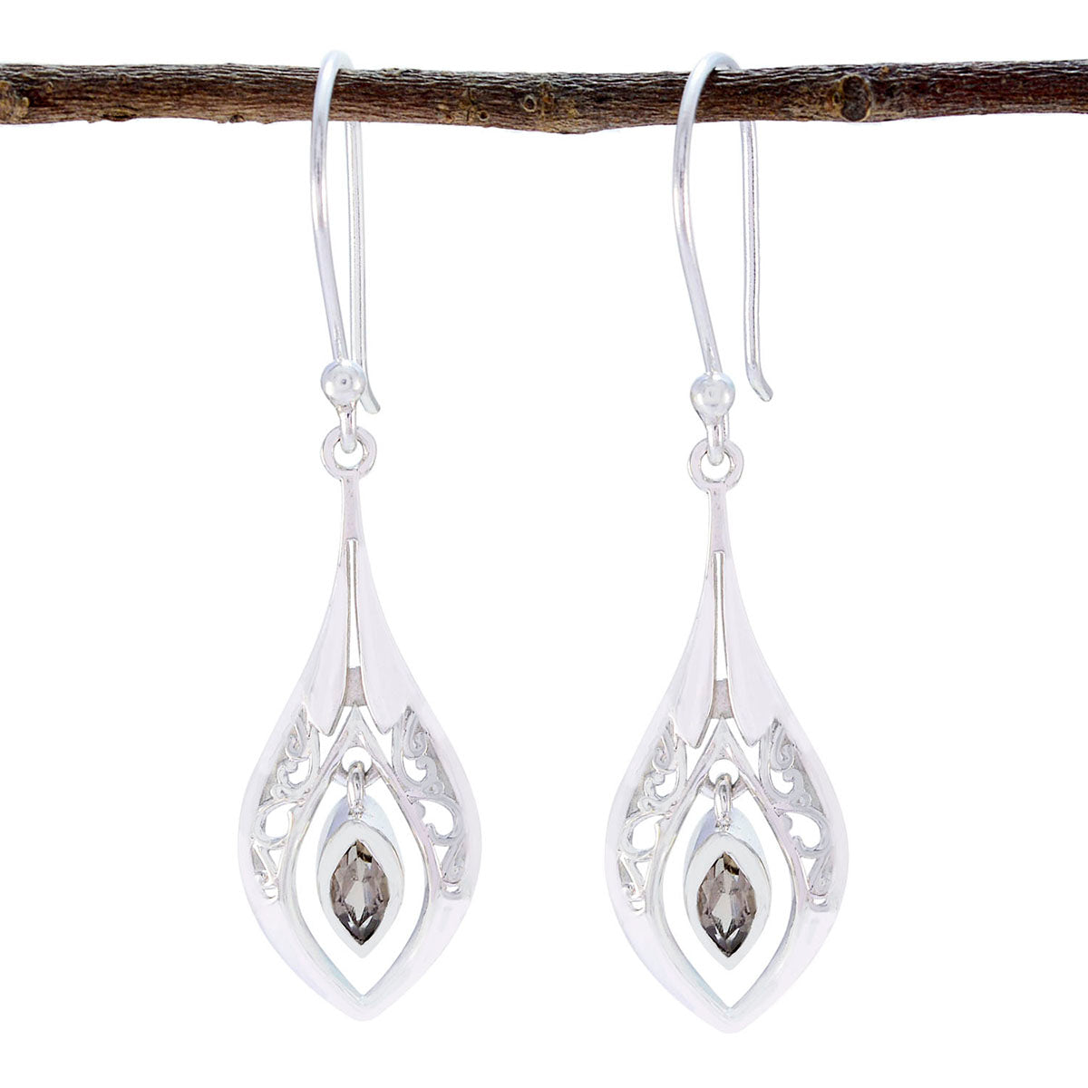 Camila Brown Dainty Solitaire Dangle Earring Smoky Quartz Brown Dangle