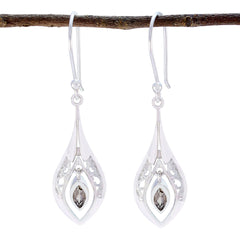 Camila Brown Dainty Solitaire Dangle Earring Smoky Quartz Brown Dangle