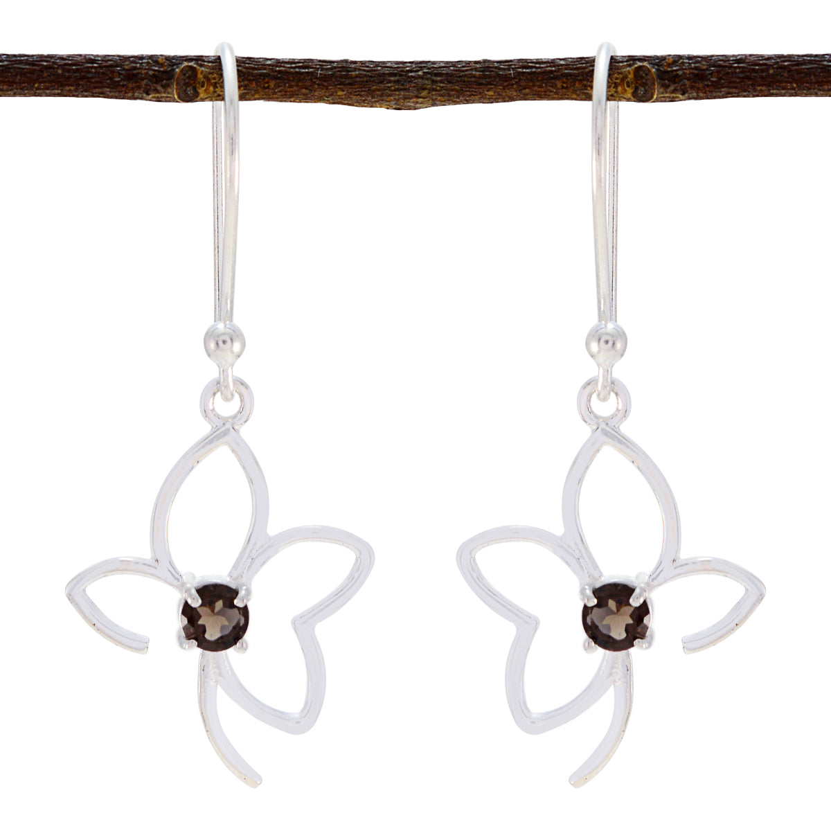 Katarina Brown Delicate Solitaire Dangle Earring Smoky Quartz Brown Dangle