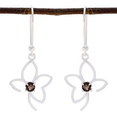 Katarina Brown Delicate Solitaire Dangle Earring Smoky Quartz Brown Dangle