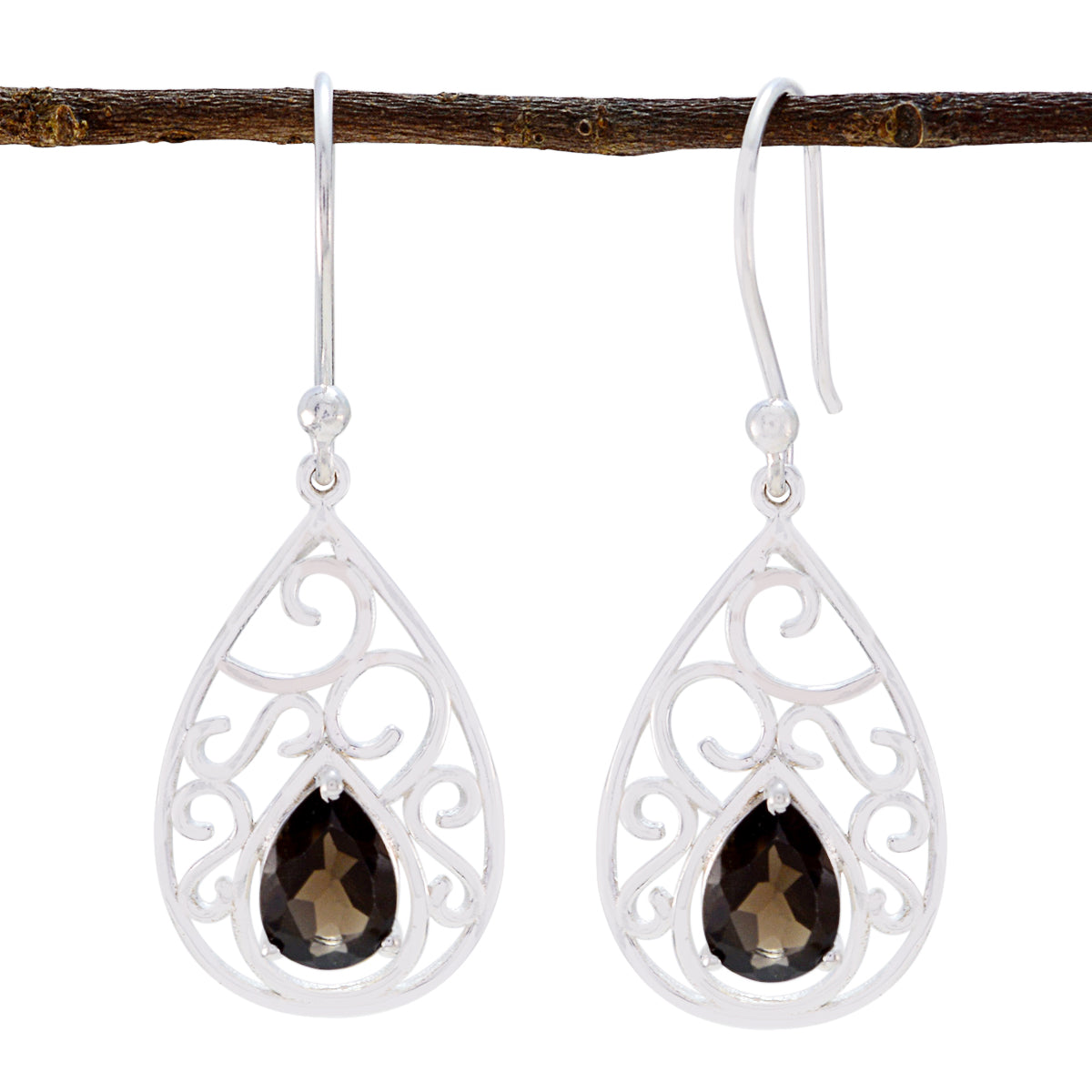 Carolina Brown Featherlight Solitaire Dangle Earring Smoky Quartz Brown Dangle
