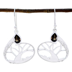 Clara Brown Dainty Solitaire Dangle Earring Smoky Quartz Brown Dangle
