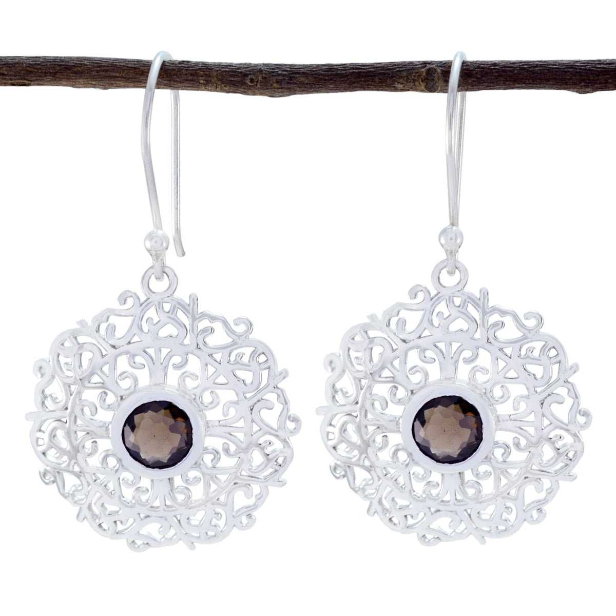 Nella Brown Tiny Solitaire Dangle Earring Smoky Quartz Brown Dangle