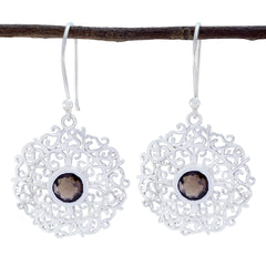 Nella Brown Tiny Solitaire Dangle Earring Smoky Quartz Brown Dangle