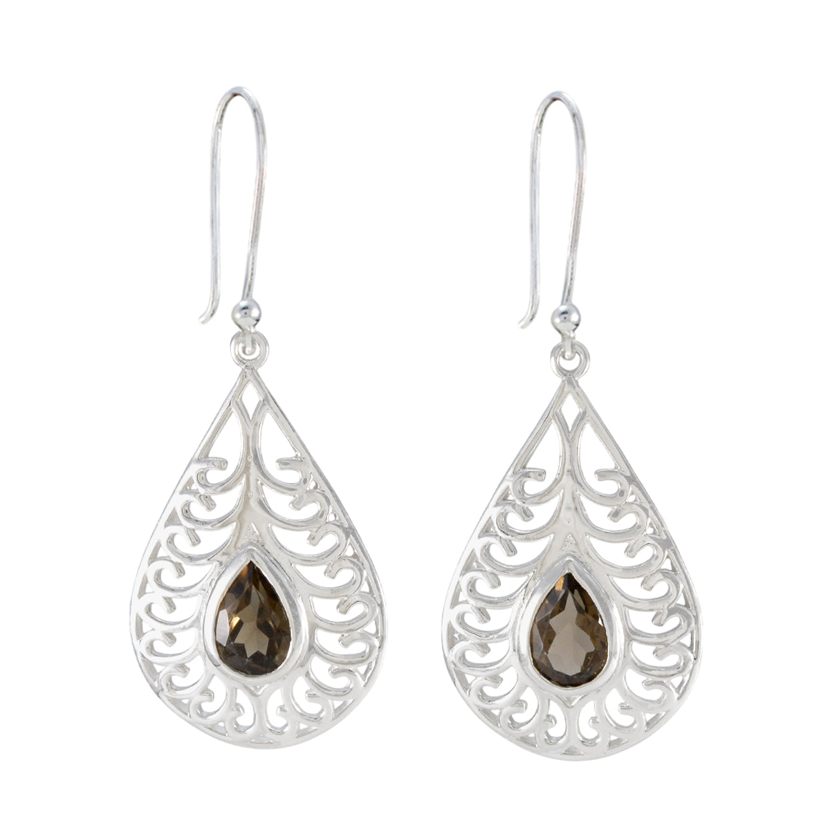Daniela Brown Featherlight Solitaire Dangle Earring Smoky Quartz Brown Dangle