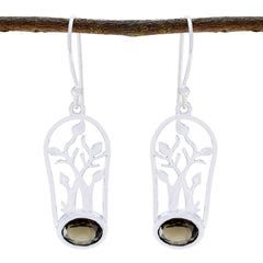 Sophia Brown Dainty Solitaire Dangle Earring Smoky Quartz Brown Dangle