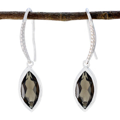 Fernanda Brown Delicate Solitaire Dangle Earring Smoky Quartz Brown Dangle