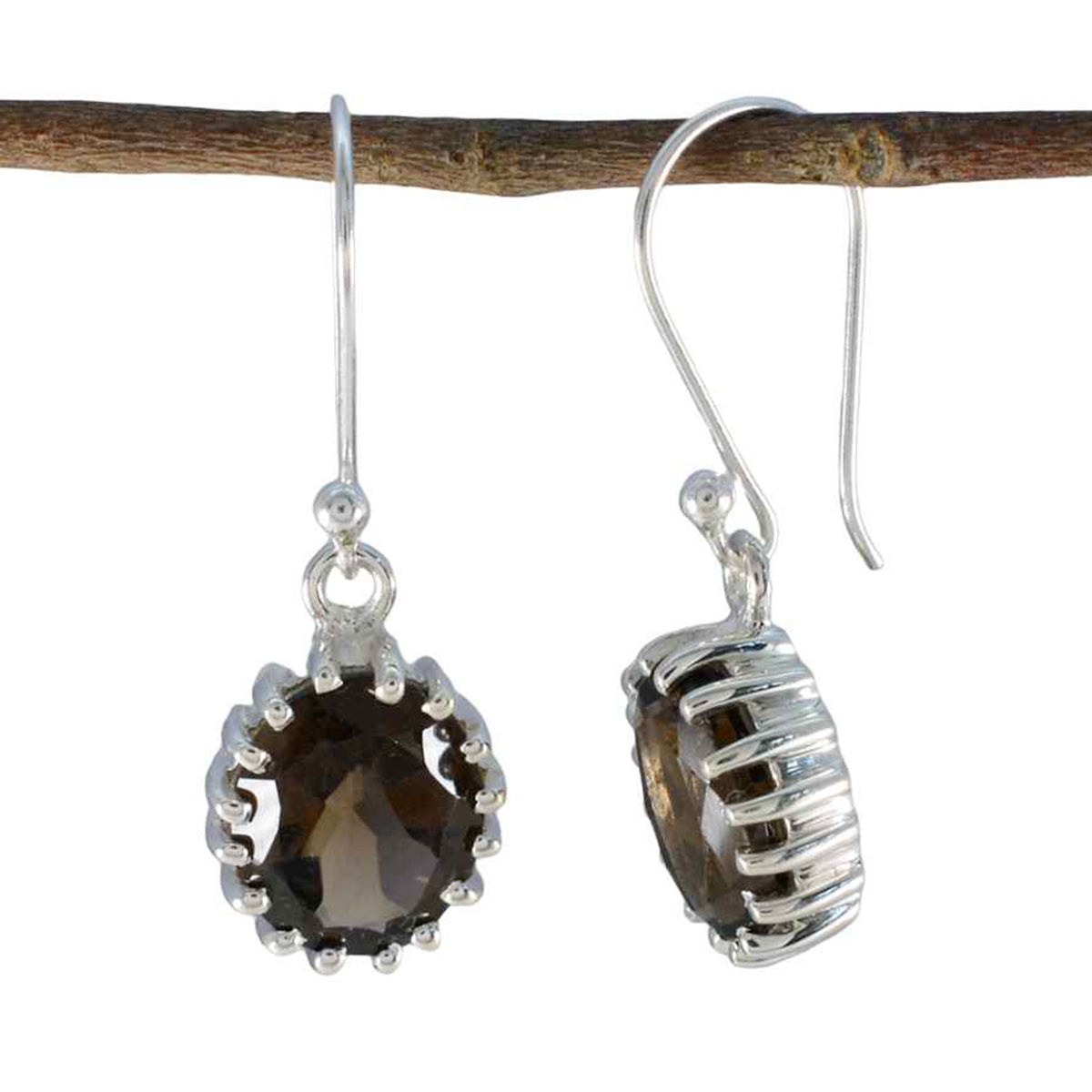 Gabriela Brown Tiny Solitaire Dangle Earring Smoky Quartz Brown Dangle