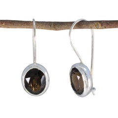 Isadora Brown Delicate Solitaire Dangle Earring Smoky Quartz Brown Dangle