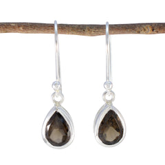 Haruka Brown Dainty Solitaire Dangle Earring Smoky Quartz Brown Dangle