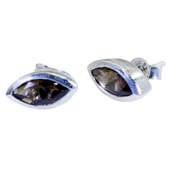 Lorena Brown Elegant Solitaire Stud Earring Smoky Quartz Brown Stud