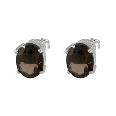 Lucia Brown Delicate Solitaire Stud Earring Smoky Quartz Brown Stud