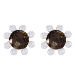 Isadora Brown Elegant Solitaire Stud Earring Smoky Quartz Brown Stud
