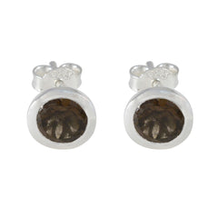 Ayaka Brown Delicate Solitaire Stud Earring Smoky Quartz Brown Stud