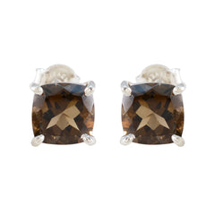 Antonia Brown Dainty Solitaire Stud Earring Smoky Quartz Brown Stud