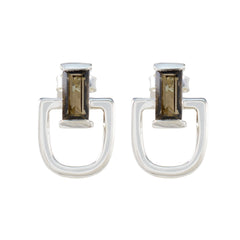 Gabriela Brown Delicate Solitaire Stud Earring Smoky Quartz Brown Stud