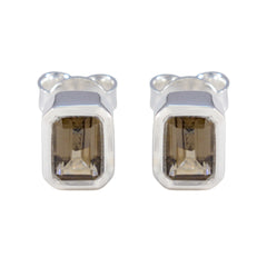 Nayara Brown Elegant Solitaire Stud Earring Smoky Quartz Brown Stud