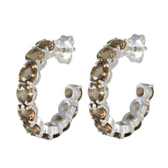Lourdes Brown Slim multiple Stud Earring Smoky Quartz Brown Stud