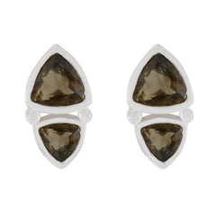 Claire Brown Slim Toi et Moi Stud Earring Smoky Quartz Brown Stud