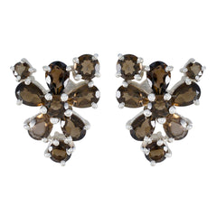 Hazel Brown Minimal multiple Stud Earring Smoky Quartz Brown Stud