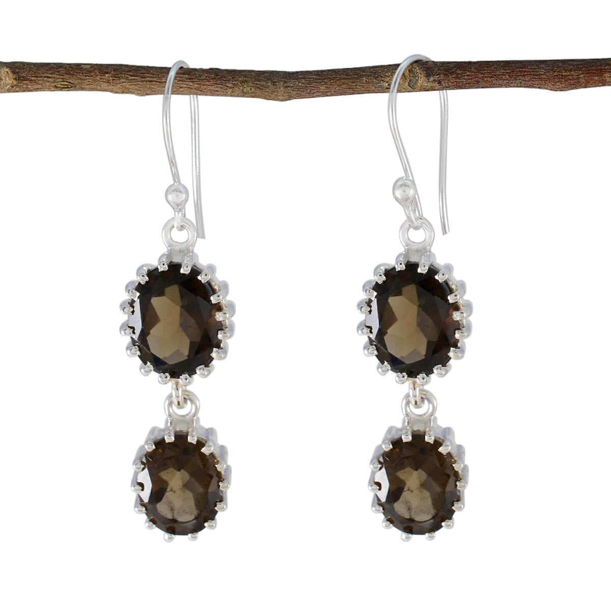 Lili Brown Versatile Toi et Moi Dangle Earring Smoky Quartz Brown Dangle