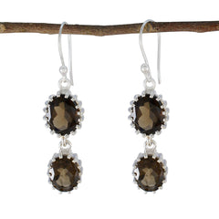 Lili Brown Versatile Toi et Moi Dangle Earring Smoky Quartz Brown Dangle