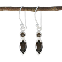 Nella Brown Whisper thin Toi et Moi Dangle Earring Smoky Quartz Brown Dangle
