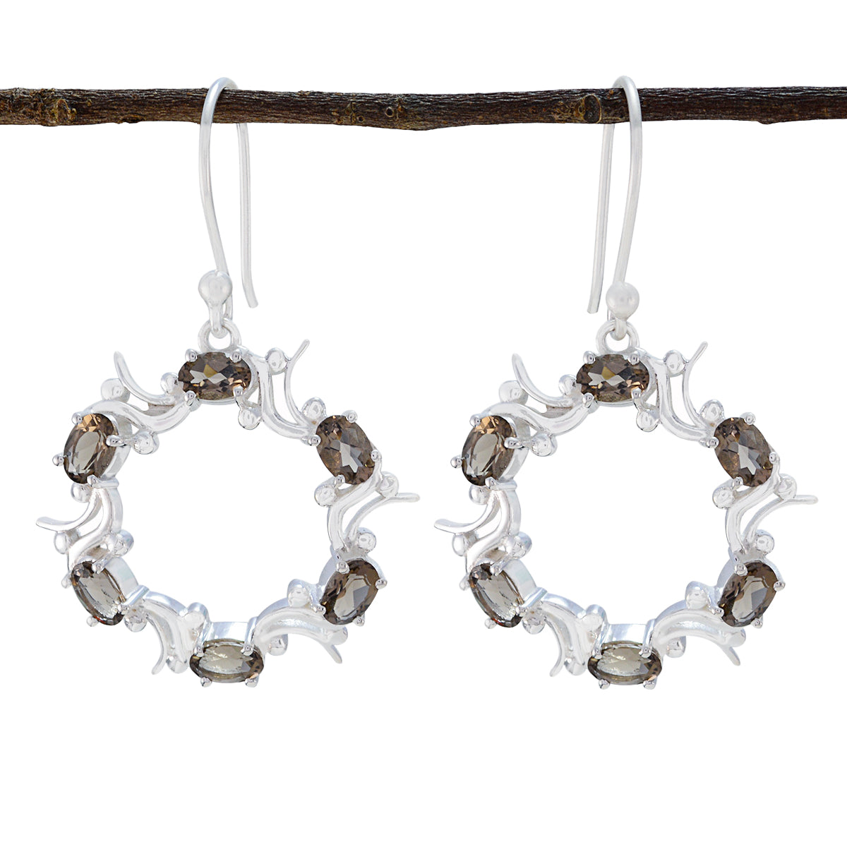 Milagros Brown Edgy multiple Dangle Earring Smoky Quartz Brown Dangle