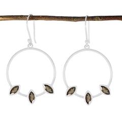 Savannah Brown Minimal Trilogy Dangle Earring Smoky Quartz Brown Dangle