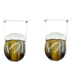 Aaliyah Brown Essential Solitaire Dangle Earring Tiger Eye Brown Dangle