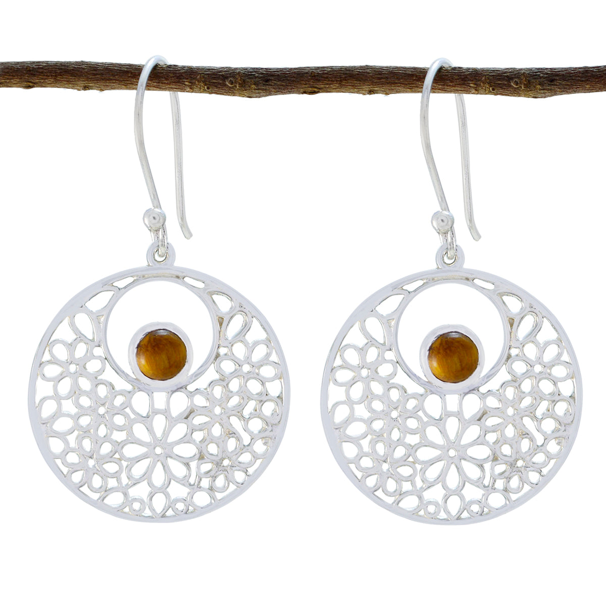 Agnes Brown Mid weight Solitaire Dangle Earring Tiger Eye Brown Dangle