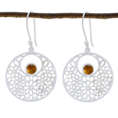 Agnes Brown Mid weight Solitaire Dangle Earring Tiger Eye Brown Dangle