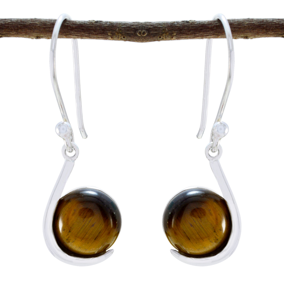 Aisha Brown Slim Solitaire Dangle Earring Tiger Eye Brown Dangle