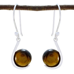 Aisha Brown Slim Solitaire Dangle Earring Tiger Eye Brown Dangle