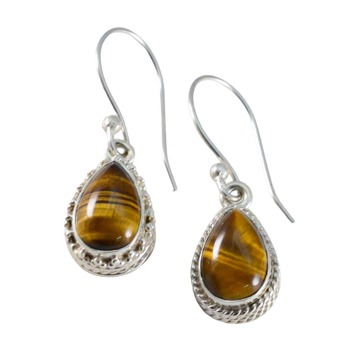Hana Brown Slim Solitaire Dangle Earring Tiger Eye Brown Dangle