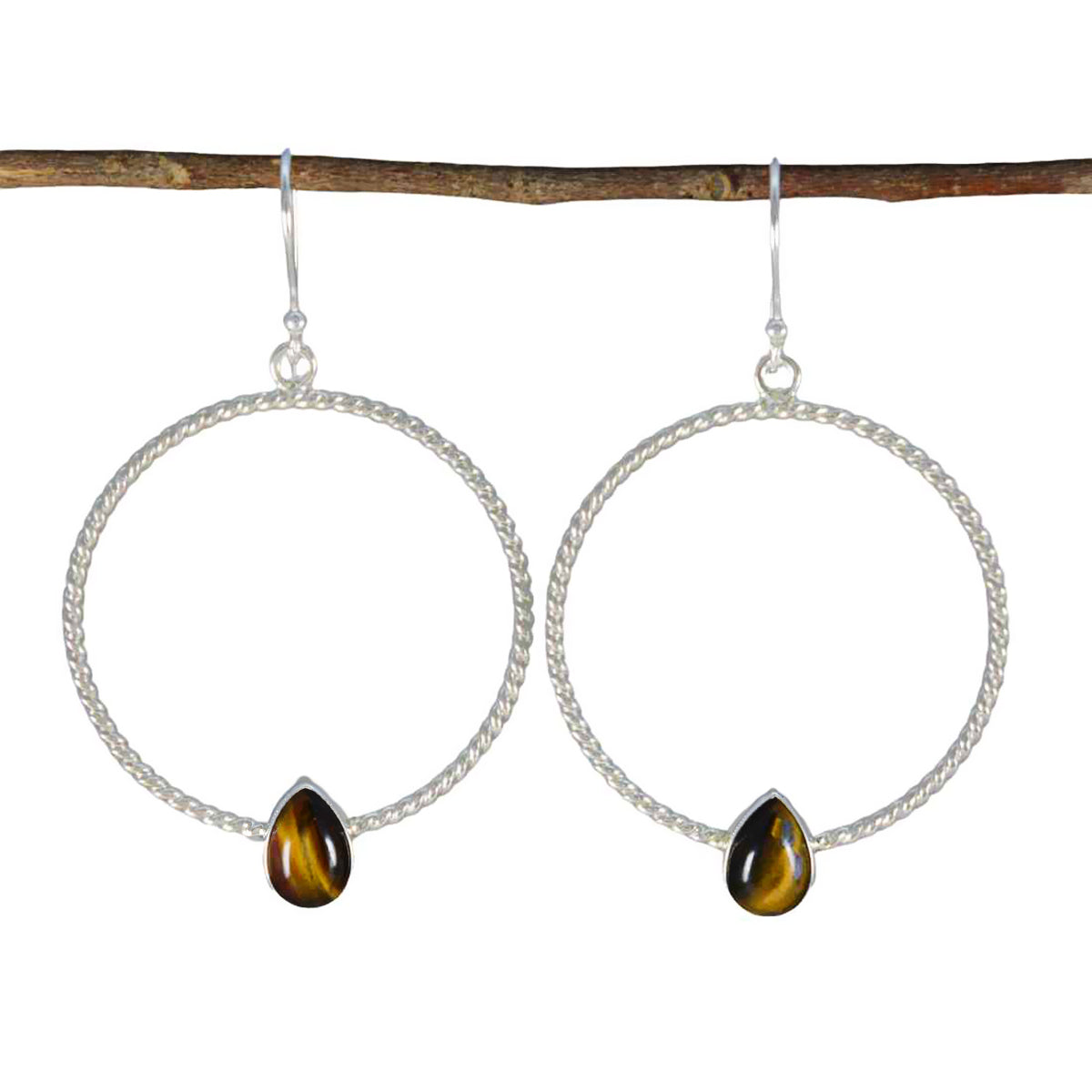 Soo jin Brown Mid weight Solitaire Dangle Earring Tiger Eye Brown Dangle