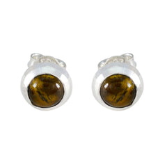 Constanza Brown Elegant Solitaire Stud Earring Tiger Eye Brown Stud
