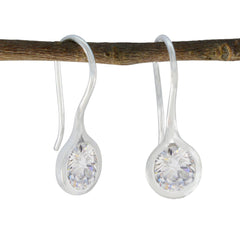 Violet White Elegant Solitaire Dangle Earring Cubic Zirconia White Dangle
