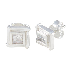 Bruna White Delicate Solitaire Stud Earring